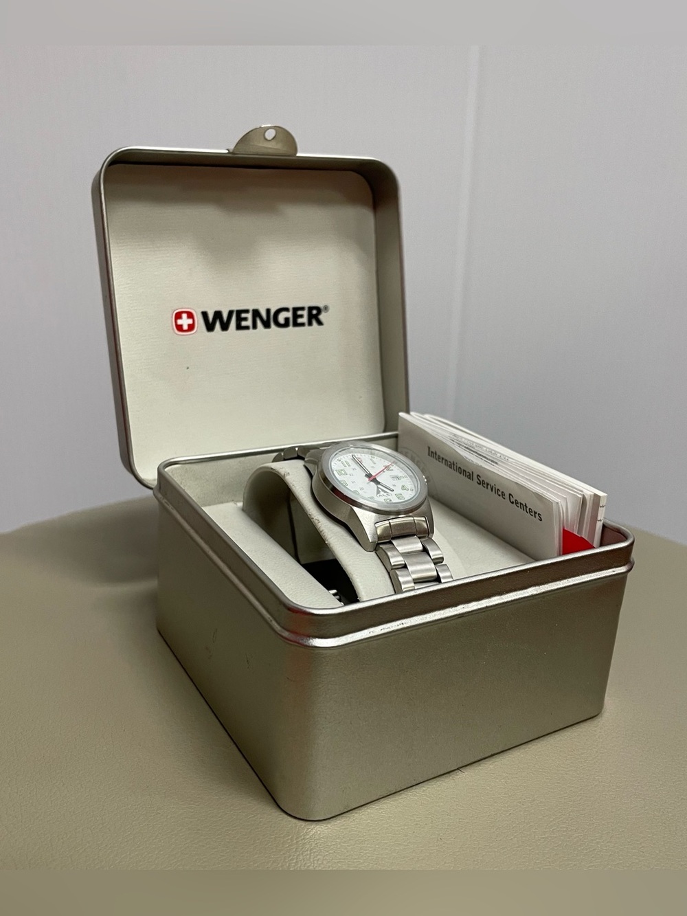 WEGNER SWISS SILVER LINK WATCH NEW IN BOX